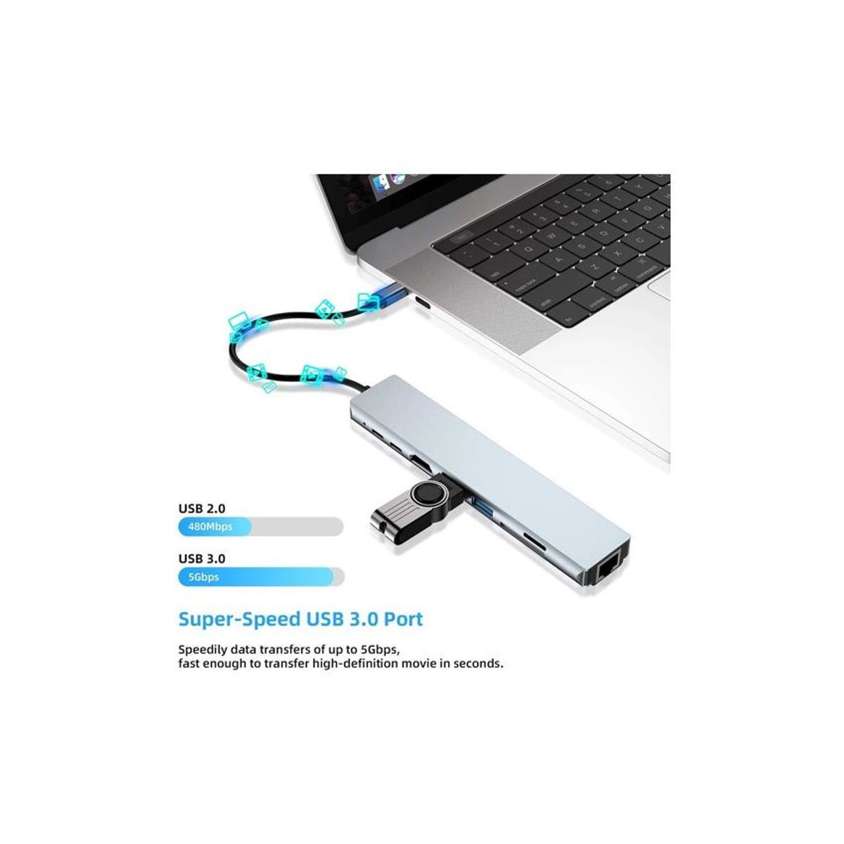 GENERICO - Hub 8 en 1 usb-c 3.0 hdmi 4k+ rj45 ethernet sd micro pc