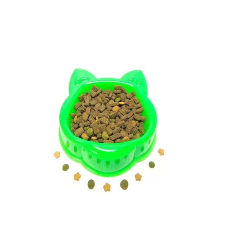 HALLY PET - Comedero Bebedero Plástico Cara De Gato Verde.