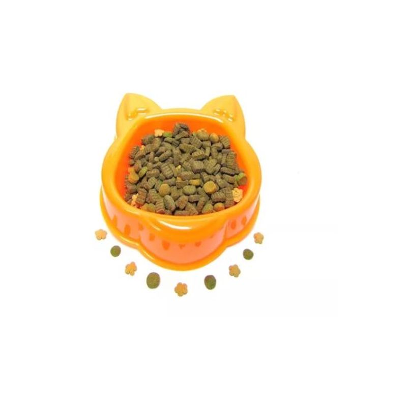 HALLY PET - Comedero Bebedero Plástico Cara De Gato Naranja.