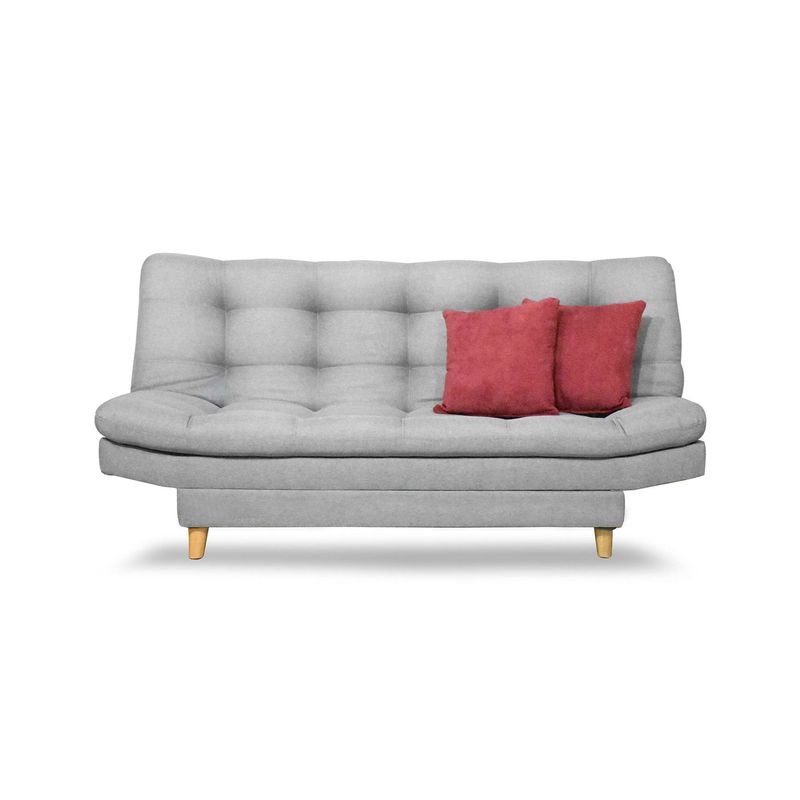 INDUSTRIAL BASESTILOS - Sofá Cama Moltochic Lino gris Claro  cojines patas metálicas
