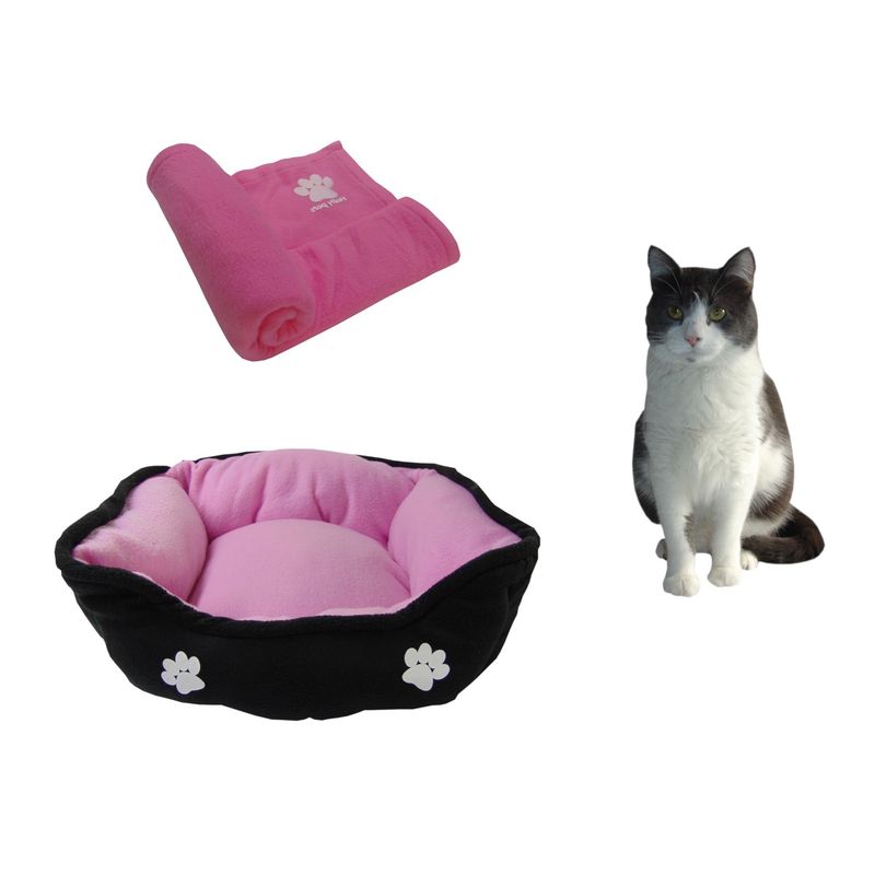 HALLY PET - Cama Mediana Doble Faz Para Mascota  Cobija Térmica Rosado.