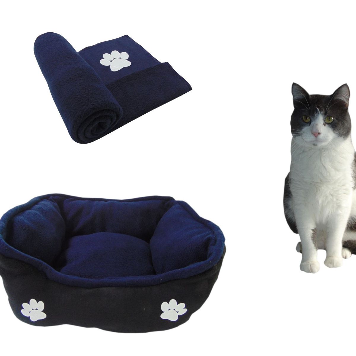 HALLY PET - Cama Mediana Doble Faz Para Mascota  Cobija Térmica Azul Oscuro.