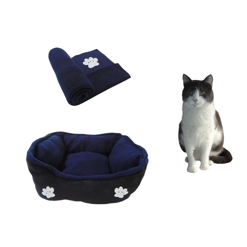 HALLY PET - Cama Mediana Doble Faz Para Mascota  Cobija Térmica Azul Oscuro.