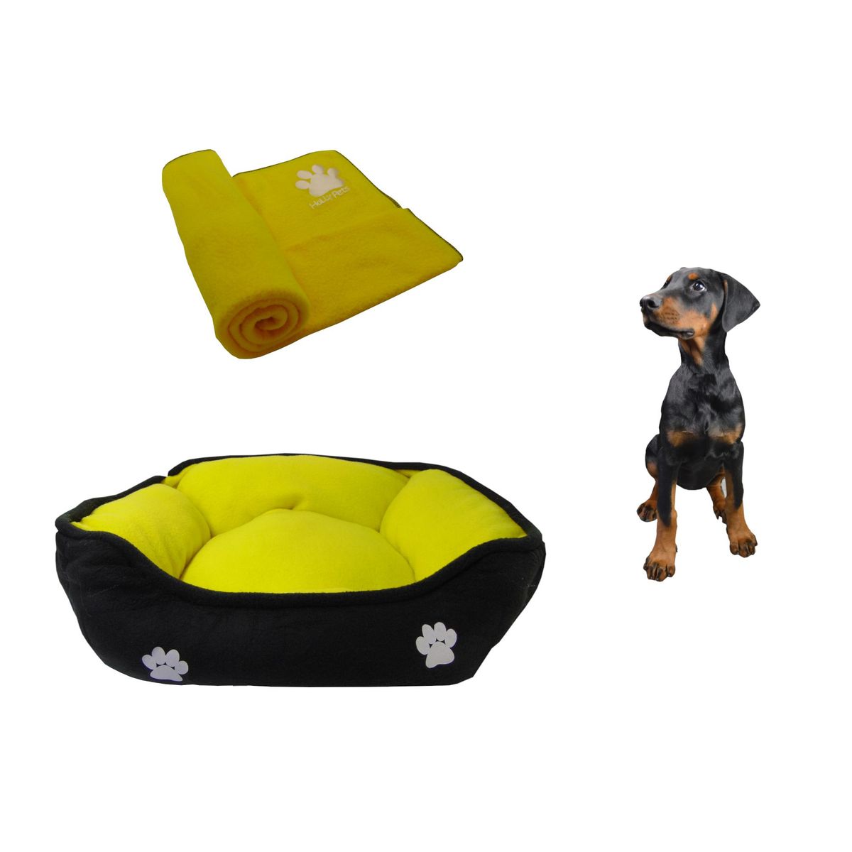 HALLY PET - Cama Mediana Doble Faz Para Mascota  Cobija Térmica Amarillo.