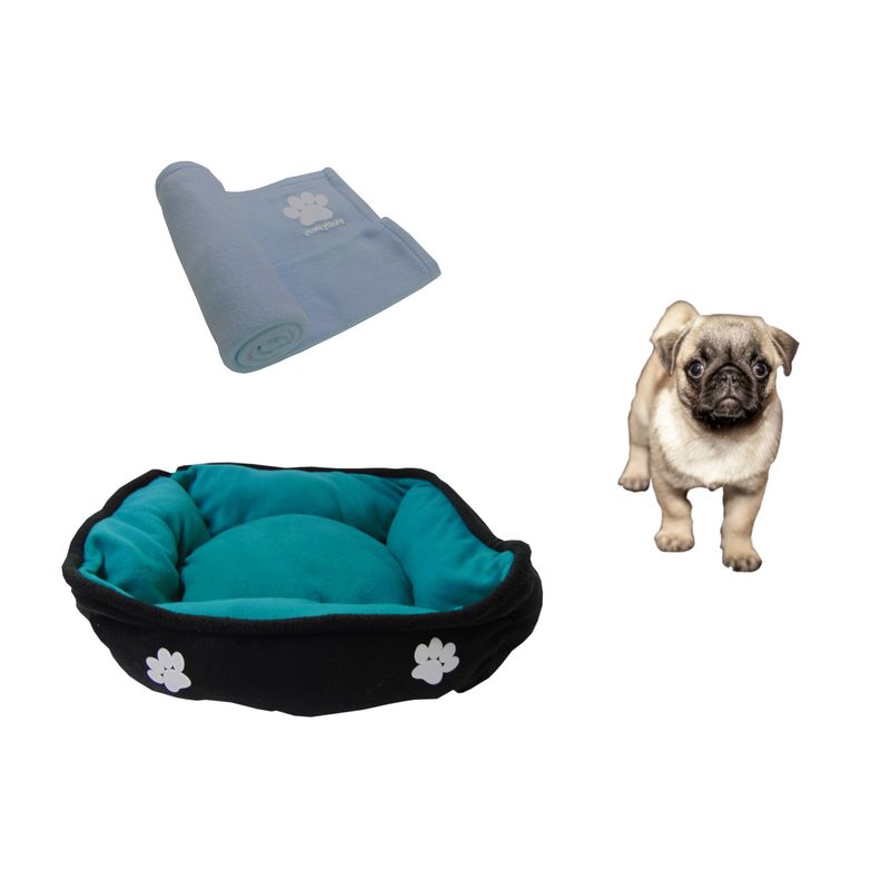 HALLY PET - Cama Mediana Doble Faz Para Mascota  Cobija Térmica Celeste.