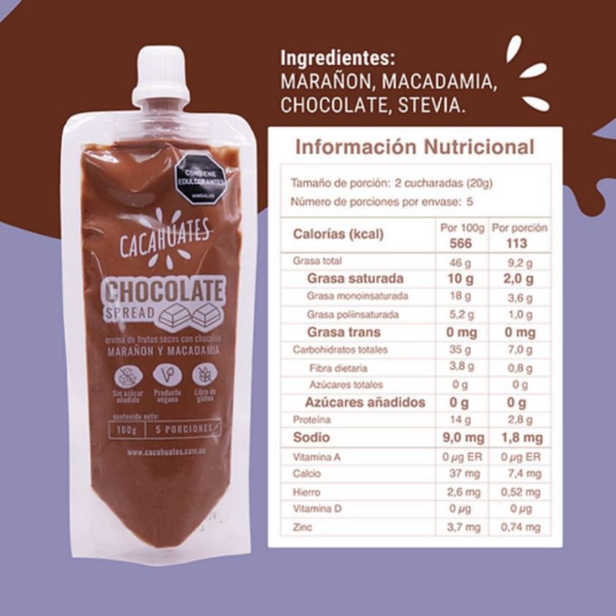 CACAHUATES - Spread de Chocolate Sin Azúcar