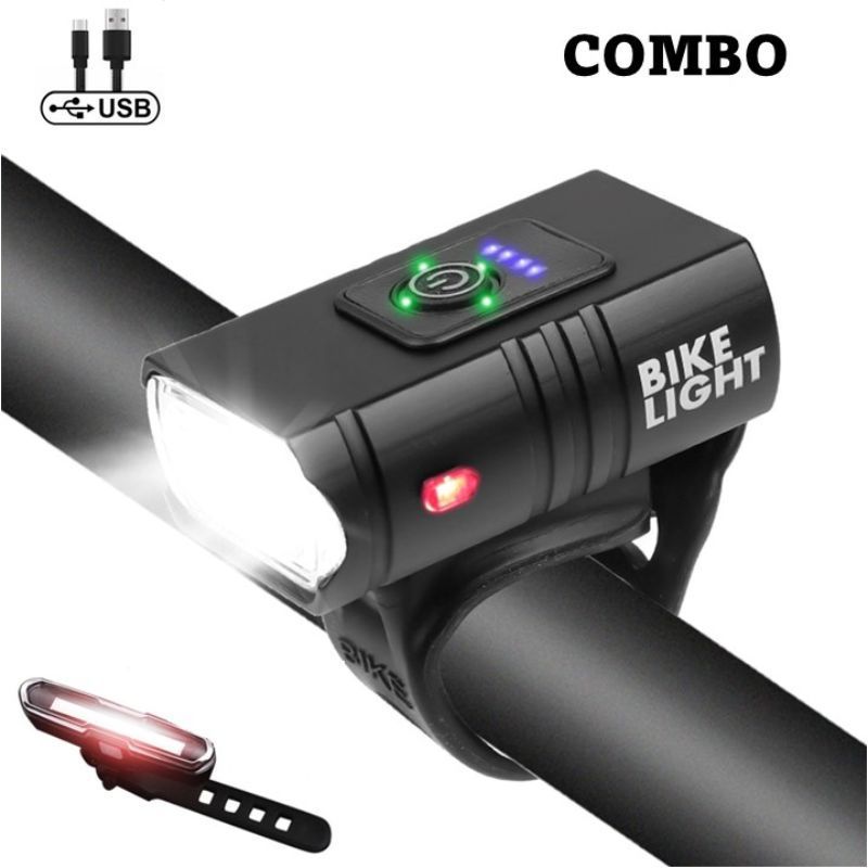 GENERICO - Combo Linterna Recargable Bicicleta Led Usb 800 Lum