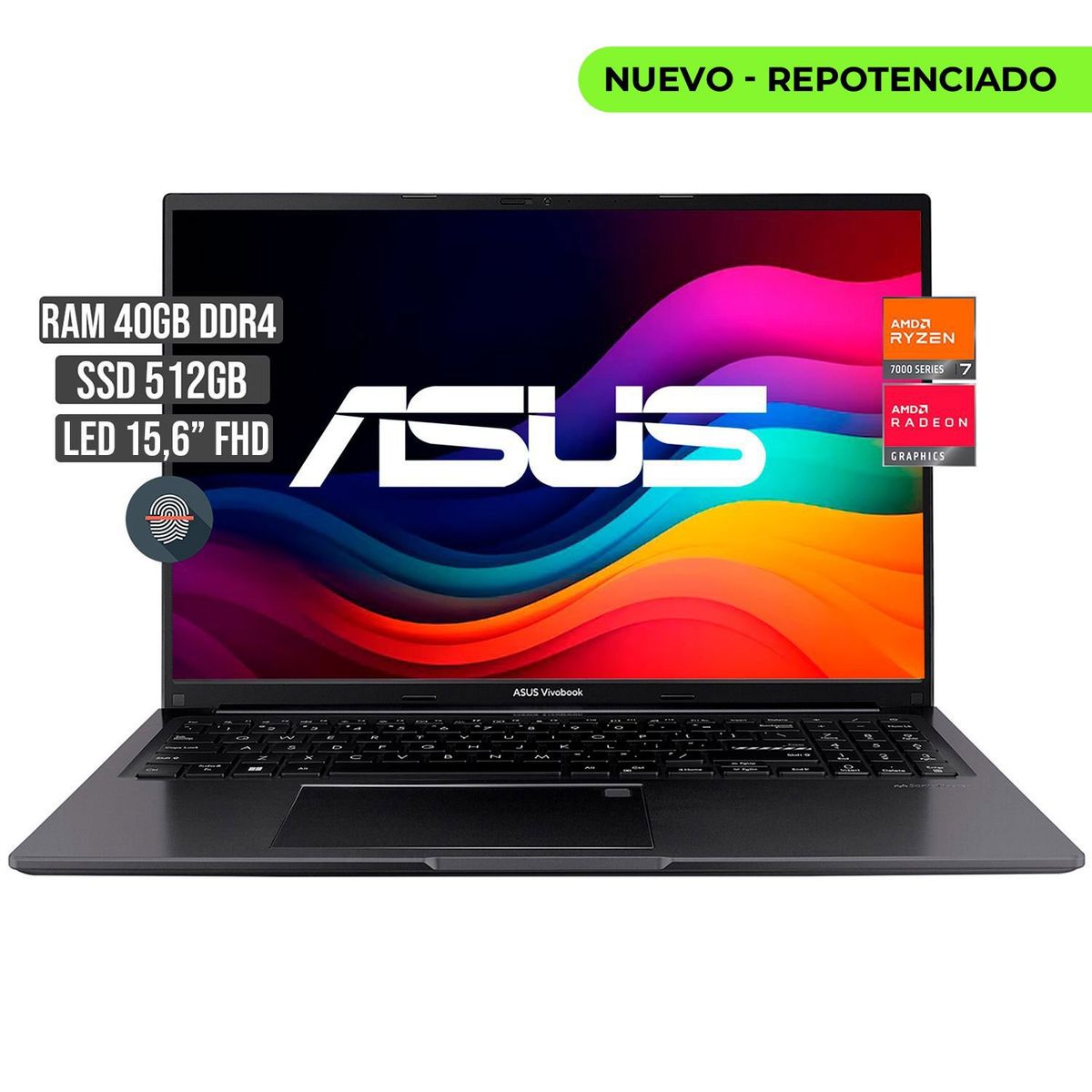 ASUS - PORTATIL ASUS AMD RYZEN 7-7730U SSD 512GB RAM 40GB LED 15,6 FHD