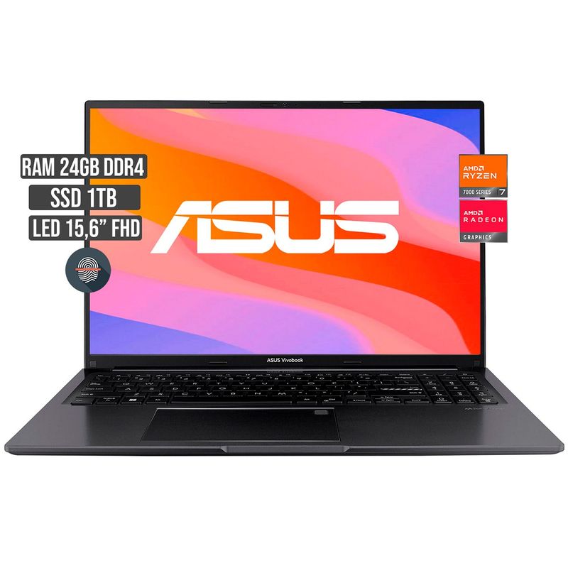 ASUS - PORTATIL ASUS AMD RYZEN 7-7730U SSD 1TB RAM 24GB LED 15,6 FHD