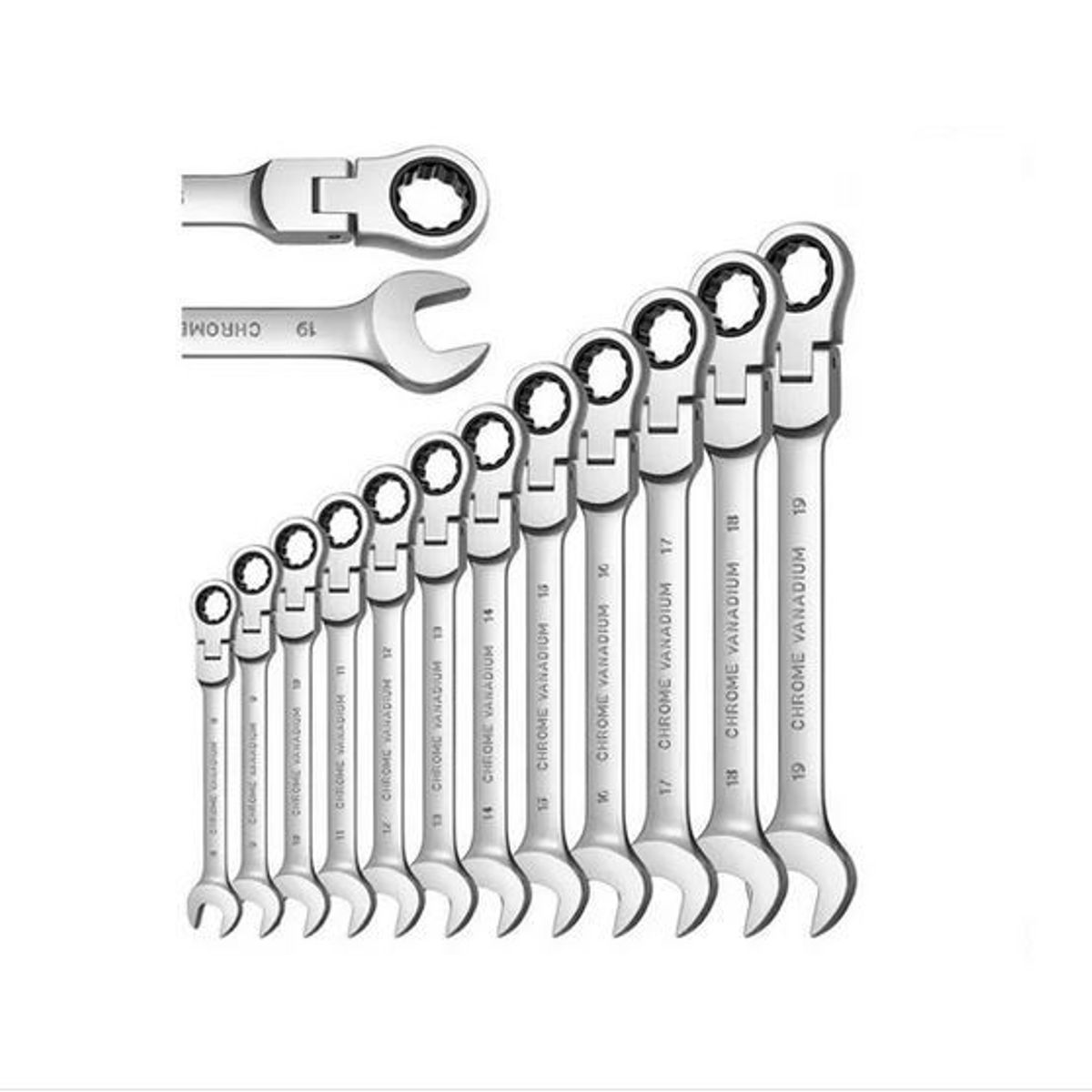 SHENGSHOU - Juego De Llaves Con Rache Chrome En Acero 12 Piezas