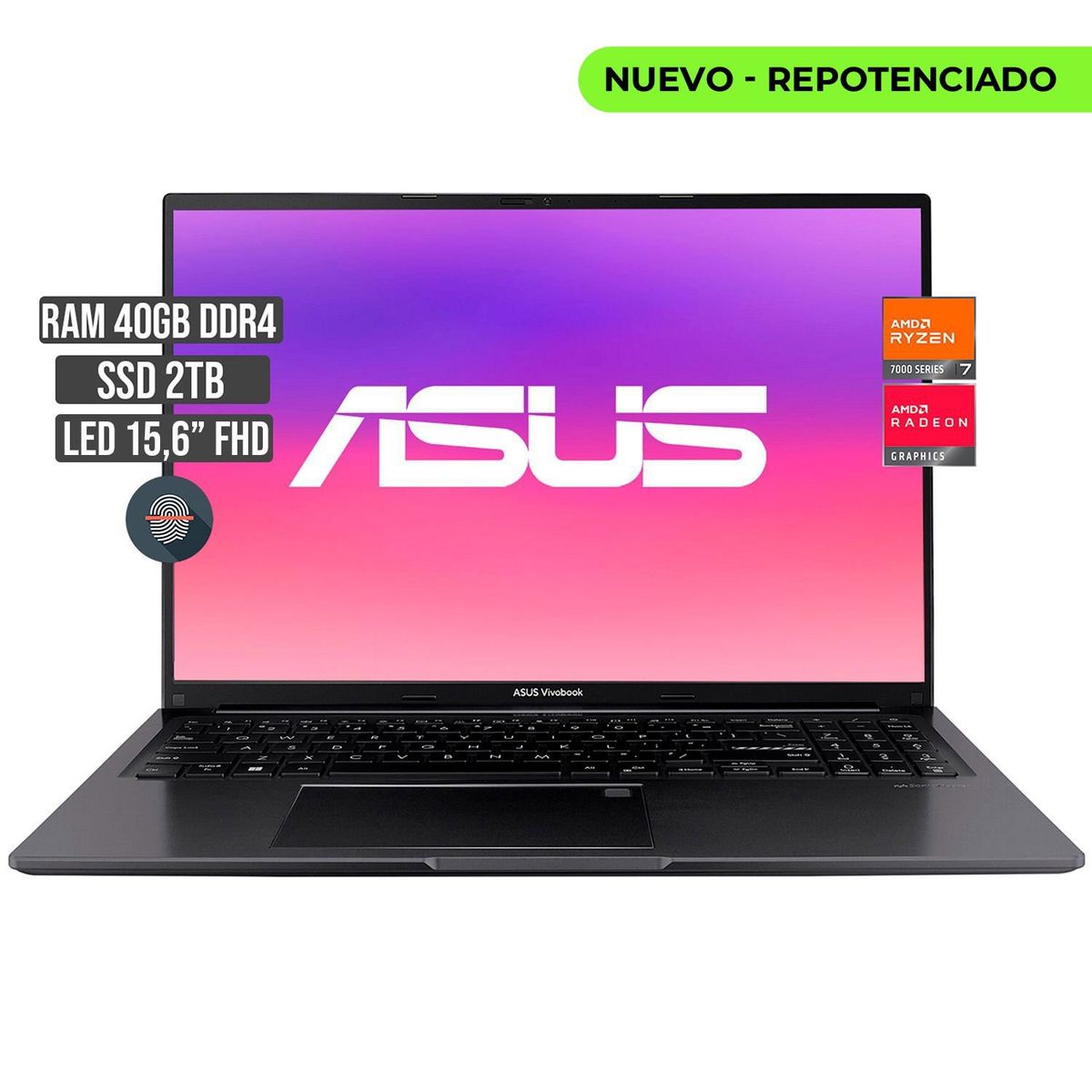 ASUS - PORTATIL ASUS AMD RYZEN 7-7730U SSD 2TB RAM 40GB LED 15,6 FHD