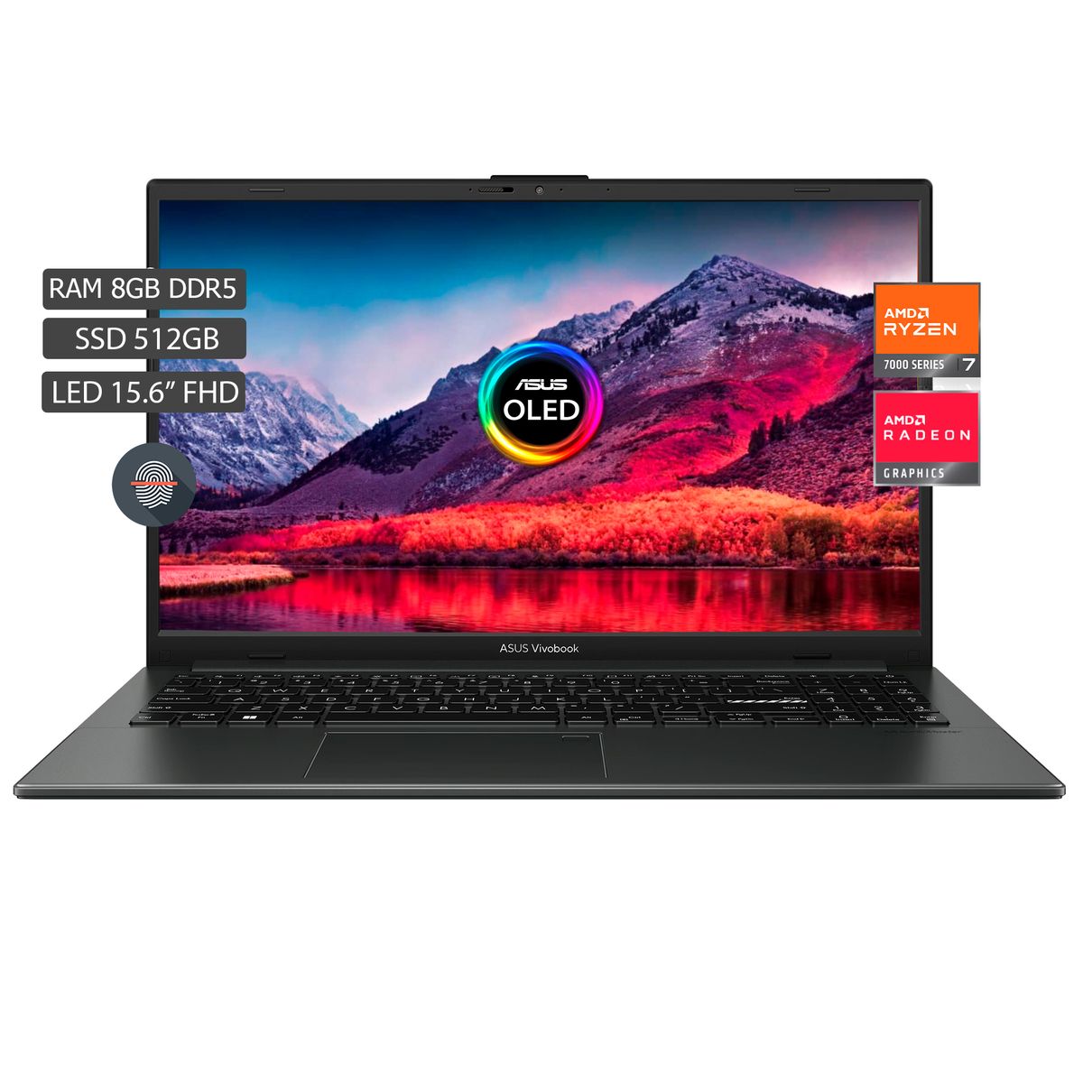 ASUS - PORTATIL ASUS AMD RYZEN 5-7520U SSD 512GB RAM 8GB PANTALLA OLED 15.6 FHD