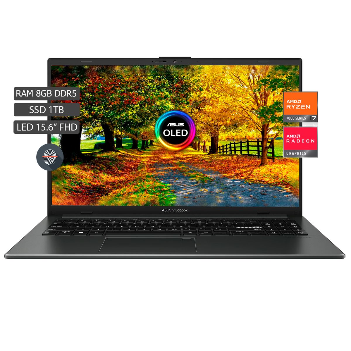 ASUS - PORTATIL ASUS AMD RYZEN 5-7520U SSD 1TB RAM 8GB PANTALLA OLED 15.6 FHD