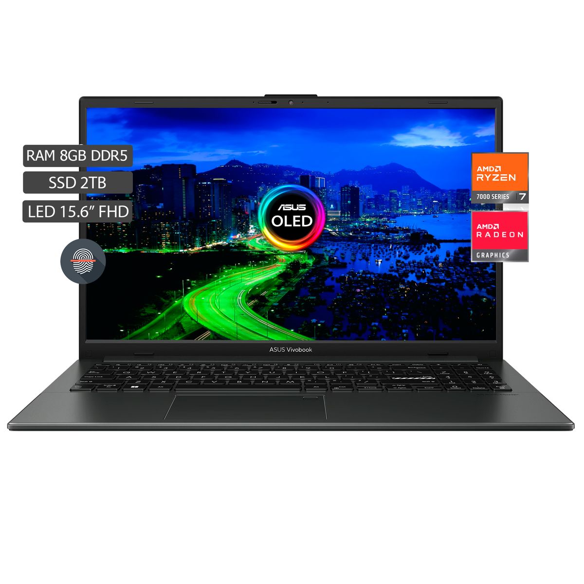 ASUS - PORTATIL ASUS AMD RYZEN 5-7520U SSD 2TB RAM 8GB PANTALLA OLED 15.6 FHD