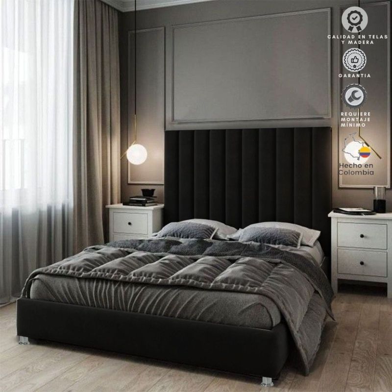EKONOMODO COLOMBIA - Colchon King 2 Pillow + Base cama + Espaldar Natura Negro 200x200 cm