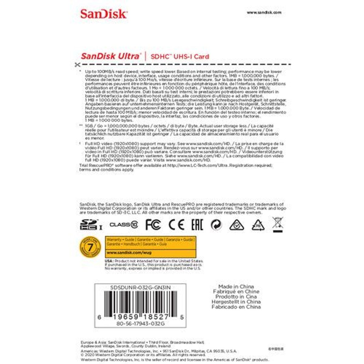 SANDISK - Memoria SanDisk Ultra SD 32GB 100 Mbps