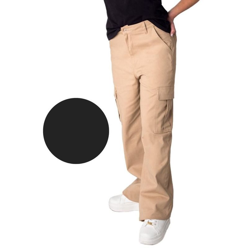 FREYDA - Pantalón Moda Cargo Mujer Corte Recto Versátil Color Negro Freyda