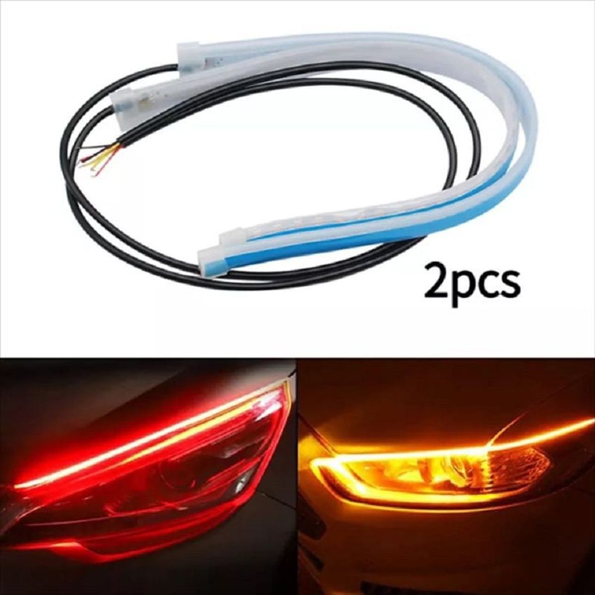 UNIVERSAL - Dos cintas  luz led rojo-naranja para farolas de carro 60cm