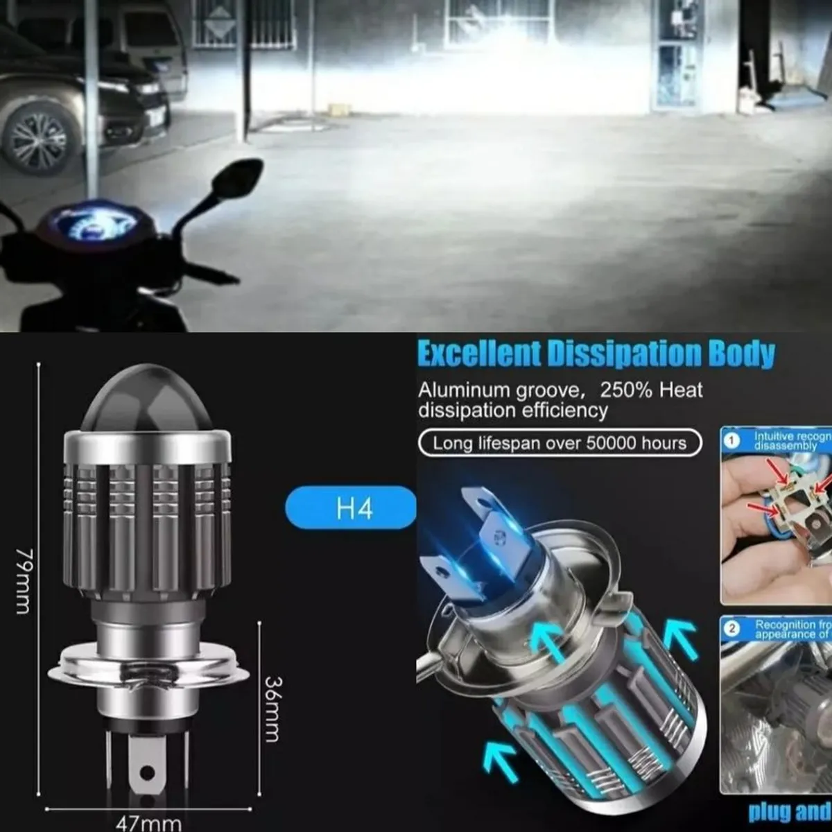 GENERICO - Bombillo led h4 tipo proyector ultra potente 10.000 lumens