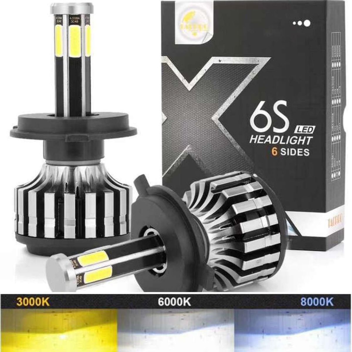 LEDMAX - Dos bombillos led h4 tricolor a eleccion 6 caras 20000lumens