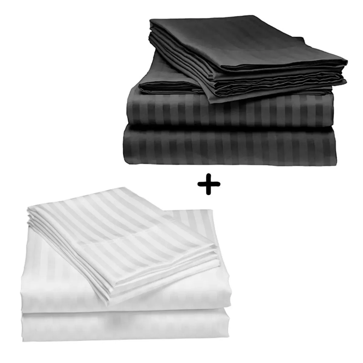ZHOPI CO - 2 Juegos De Sabanas Cama Doble Unicolor BLANCO Y NEGRO de Lujo