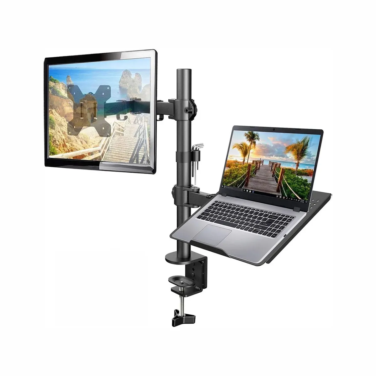 ERGONOMUS - Soporte Brazo Doble Para Portátil Y Monitor En Acero-