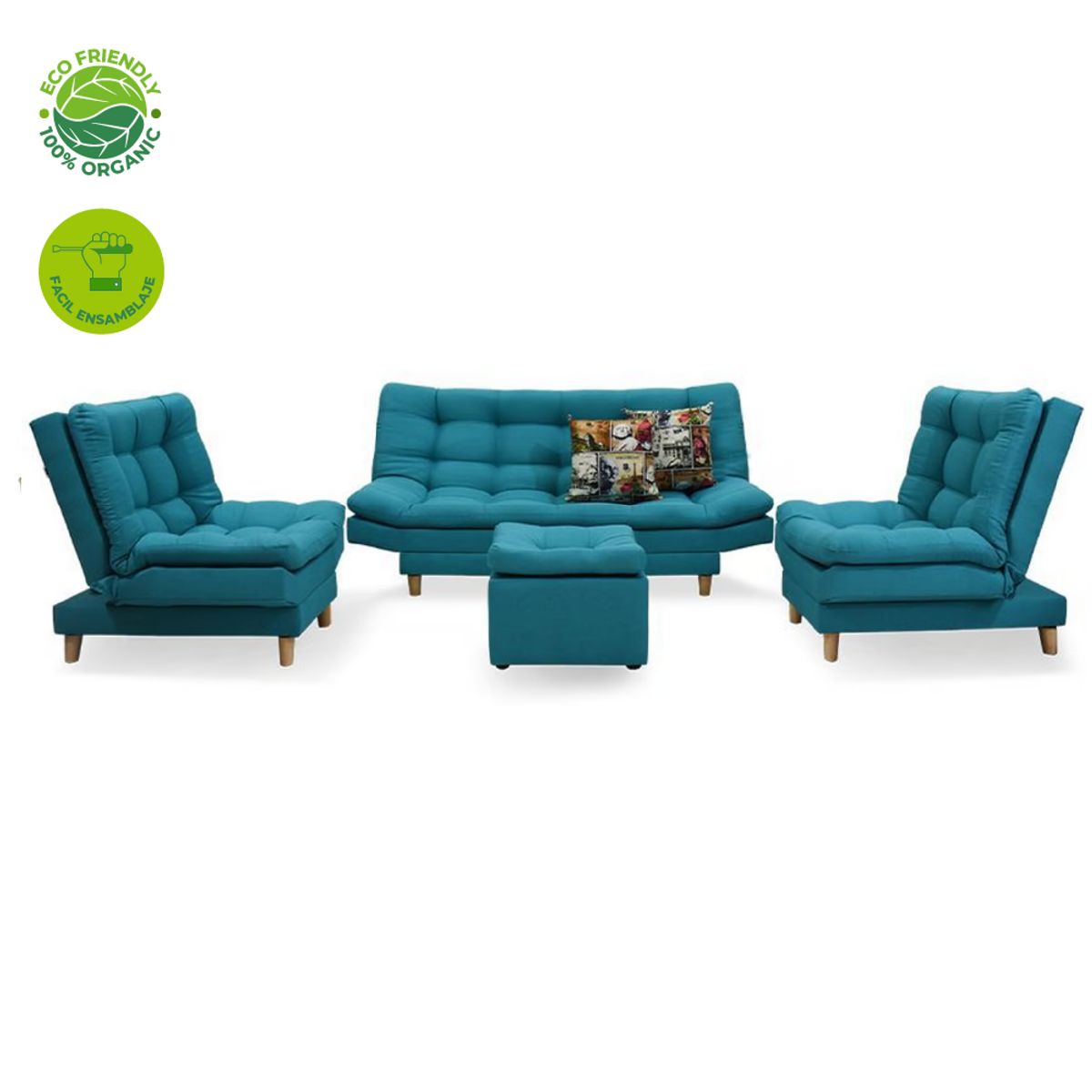 GENERICO - Sala jumbo lino azul patas de madera100