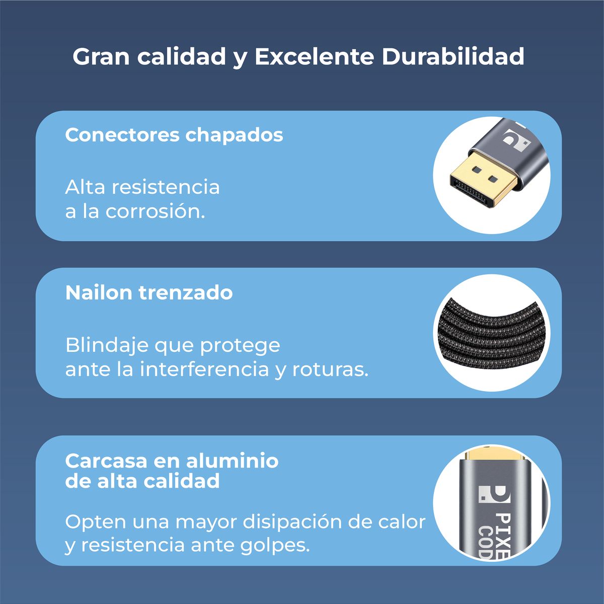 PIXEL CODE - Cable Displayport 3 mts 8k 60hz 4k 144hz 2k 165hz 1080 360hz
