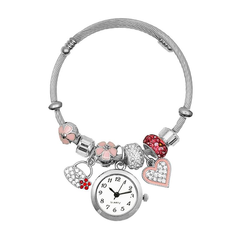 DAYOSHOP - Reloj Mujer Dama Pulsera Acero Dije Corazon Rosa  Estuche