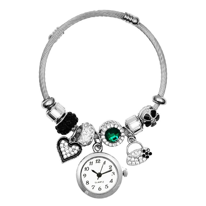 DAYOSHOP - Reloj Mujer Dama Pulsera Acero Dije Corazon Negro  Estuche