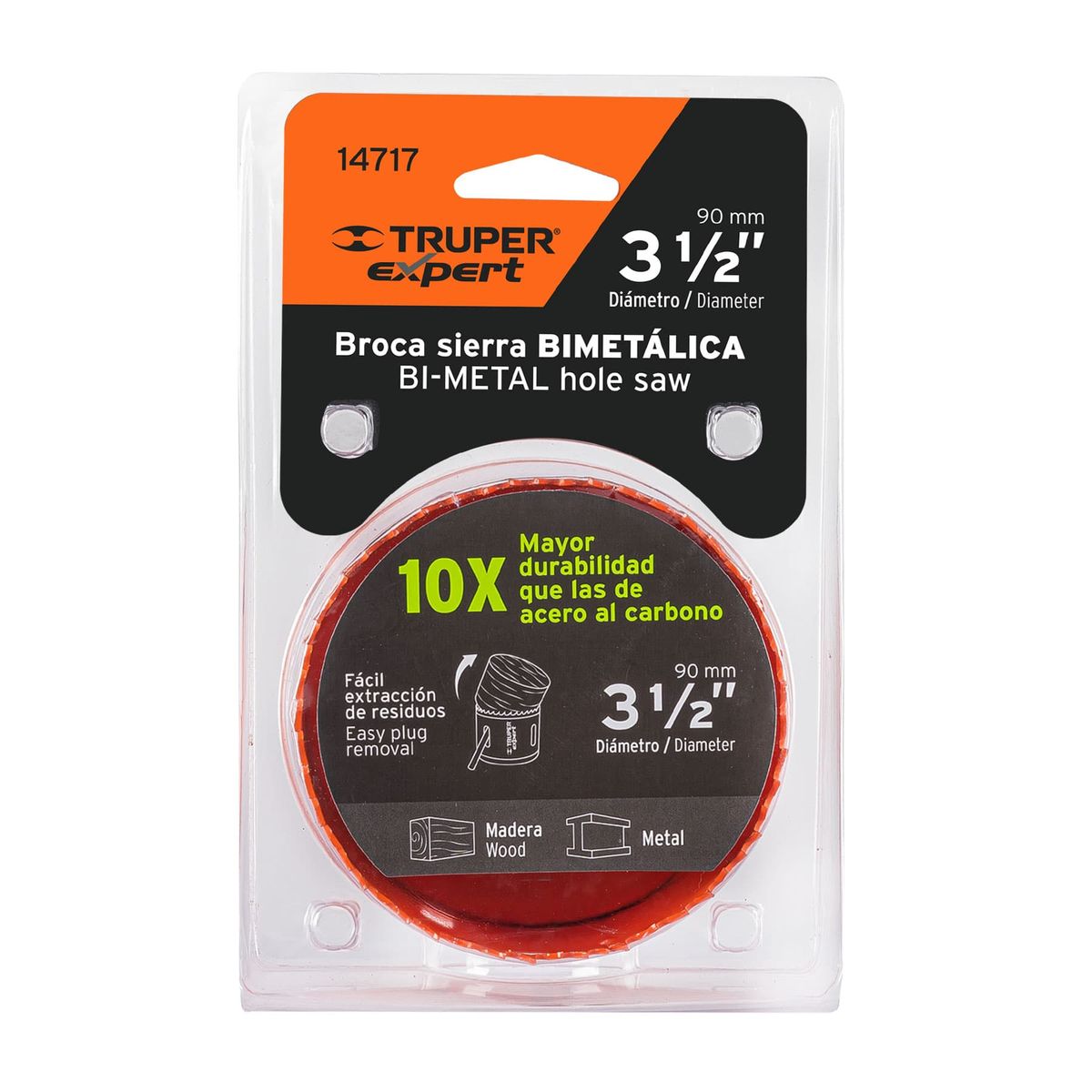 TRUPER - Sierra Copa Bimetálica Diámetro 3.1/2", Mandril de 7/16" Truper