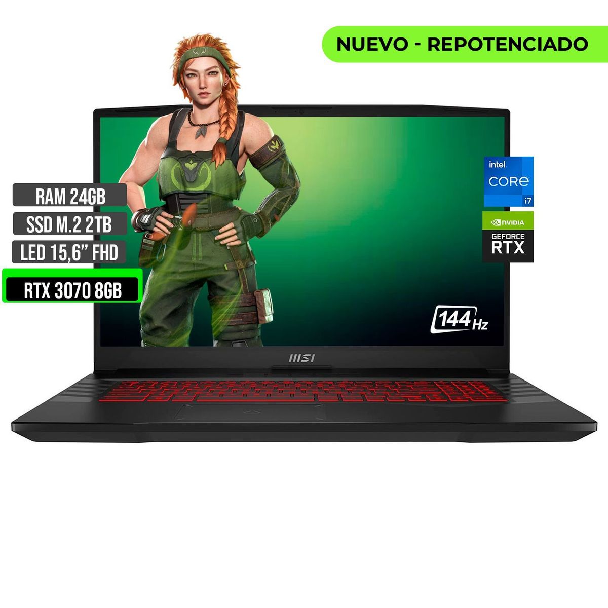 MSI - Portátil MSI Intel Core i7 RTX 3070 2TB SSD 24GB RAM 15.6" FHD