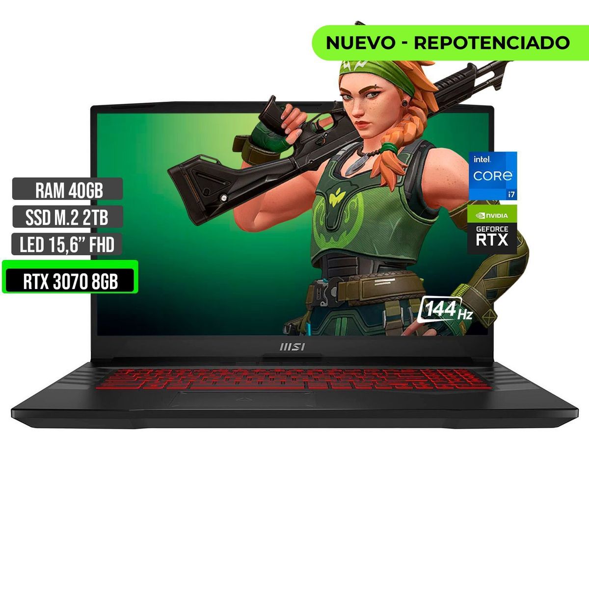 MSI - Portátil MSI Intel Core I7 12700H RTX 3070 40GB RAM 2TB SSD 15.6"