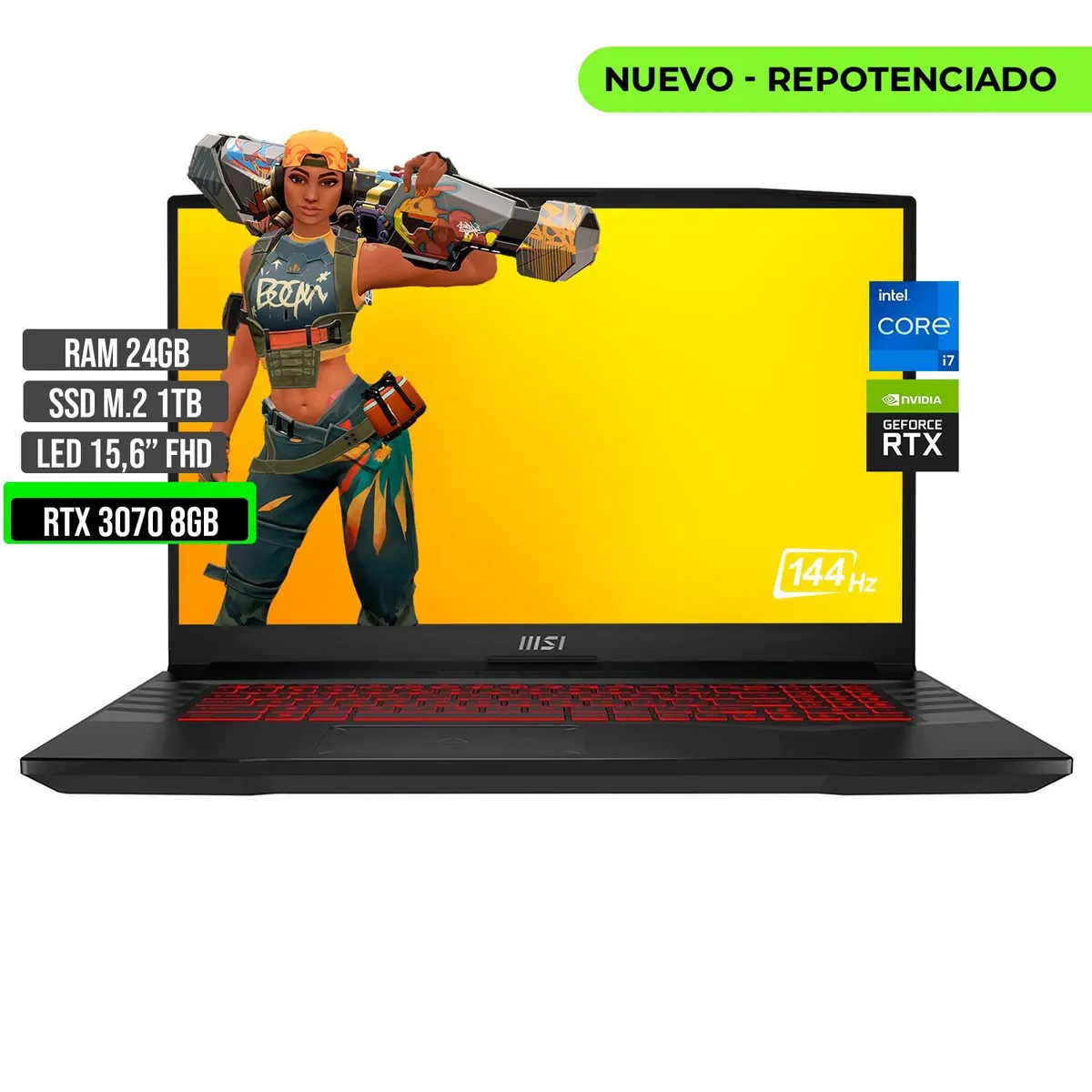 MSI - Portátil MSI Intel Core i7 12700H RTX 3070 24GB RAM 1TB SSD 15.6" FHD
