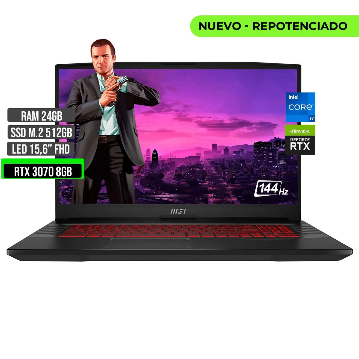 MSI - MSI GL66 INTEL CORE I7 12700H SSD 512GB RAM 24GB RTX 3070 8GB 15,6 FHD 144Hz