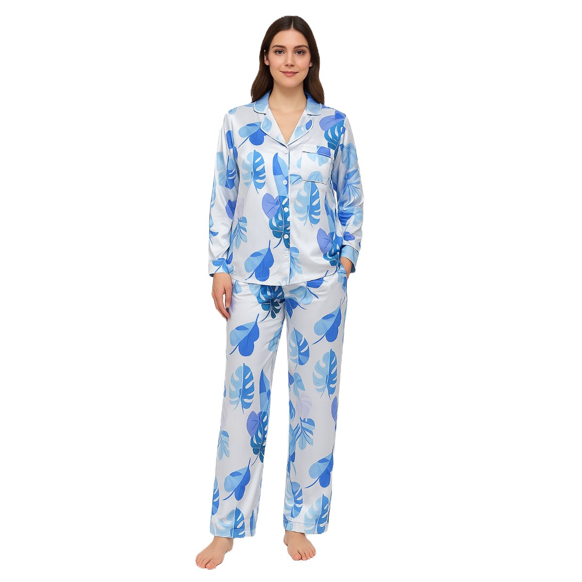 ROMANELLA - Pijama Elegante Seda Satén Azul Romanella
