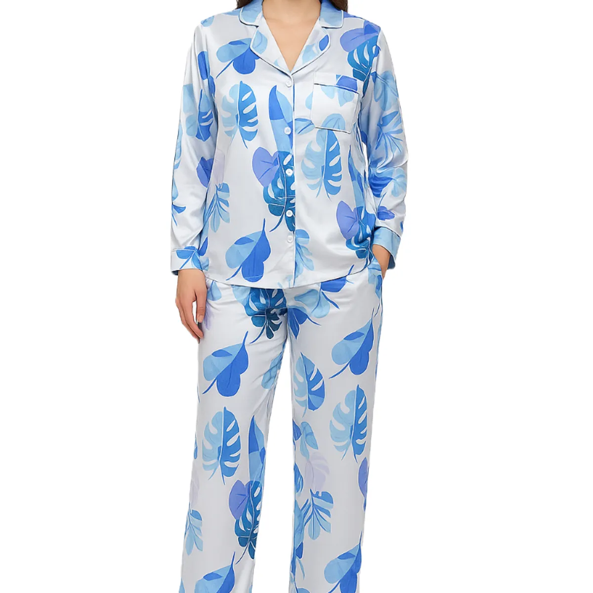 ROMANELLA - Pijama Elegante Seda Satén Azul Romanella