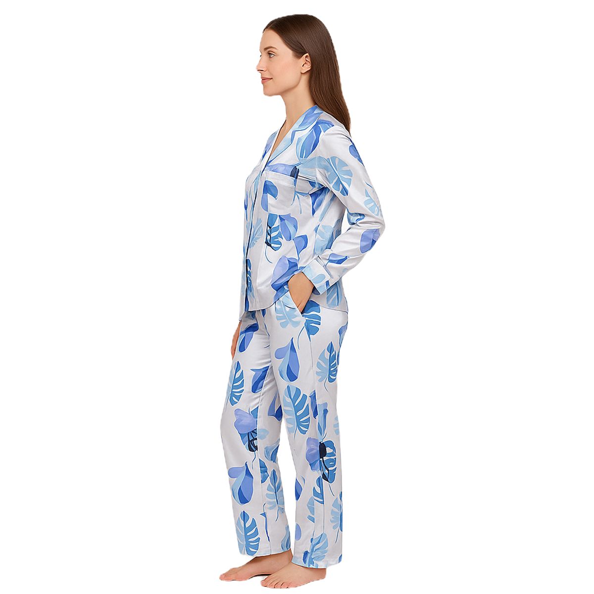 ROMANELLA - Pijama Elegante Seda Satén Azul Romanella