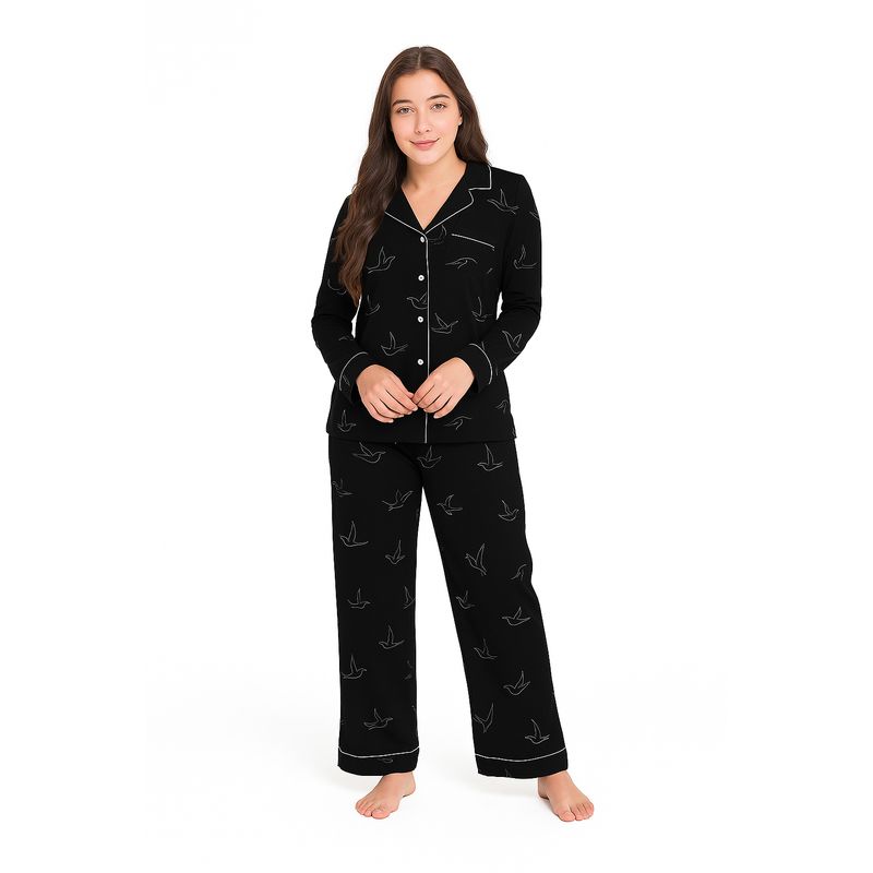 ROMANELLA - Pijama Elegante Seda Satén Negra Romanella