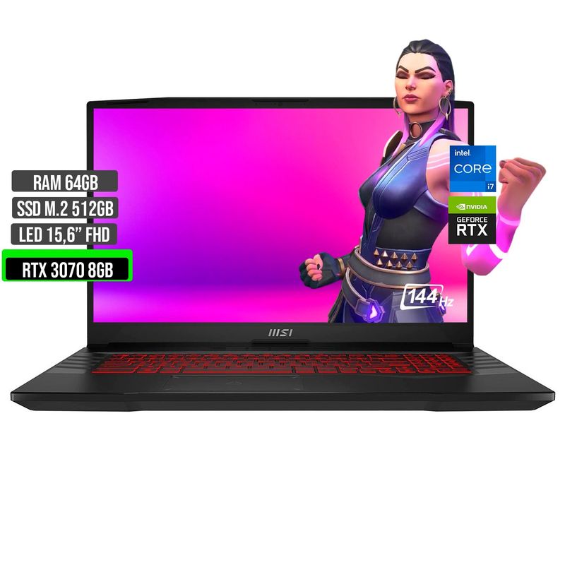 MSI - MSI GL66 INTEL CORE I7 12700H SSD 512GB RAM 64GB RTX 3070 8GB 15,6 FHD 144Hz