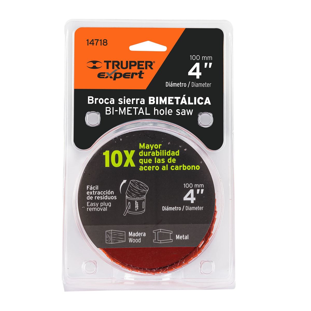 TRUPER - Sierra Copa Bimetálica Diámetro 4", Mandril De 7/16" Truper
