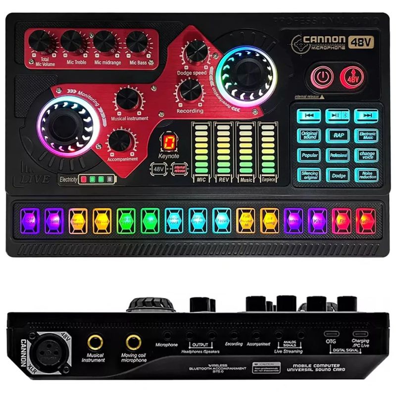 ONE PIXEL - Mezclador Tarjeta De Sonido Bluetooth Phantom 48v Luces Rgb.