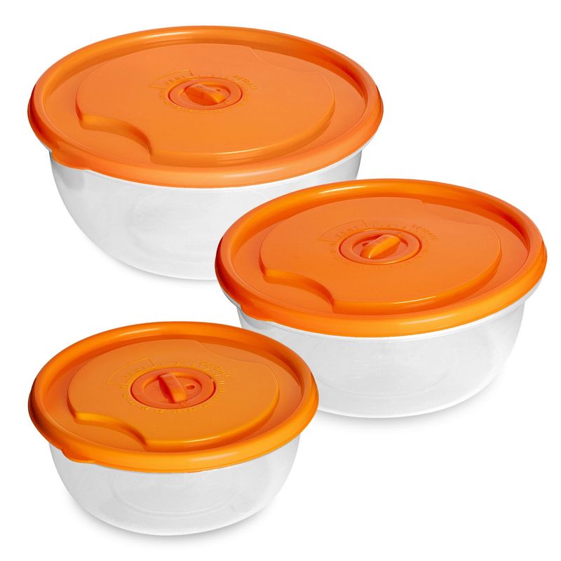 CHEF MASTER - Juego 3 Recipientes plásticos con tapa organizadores cocina Naranja