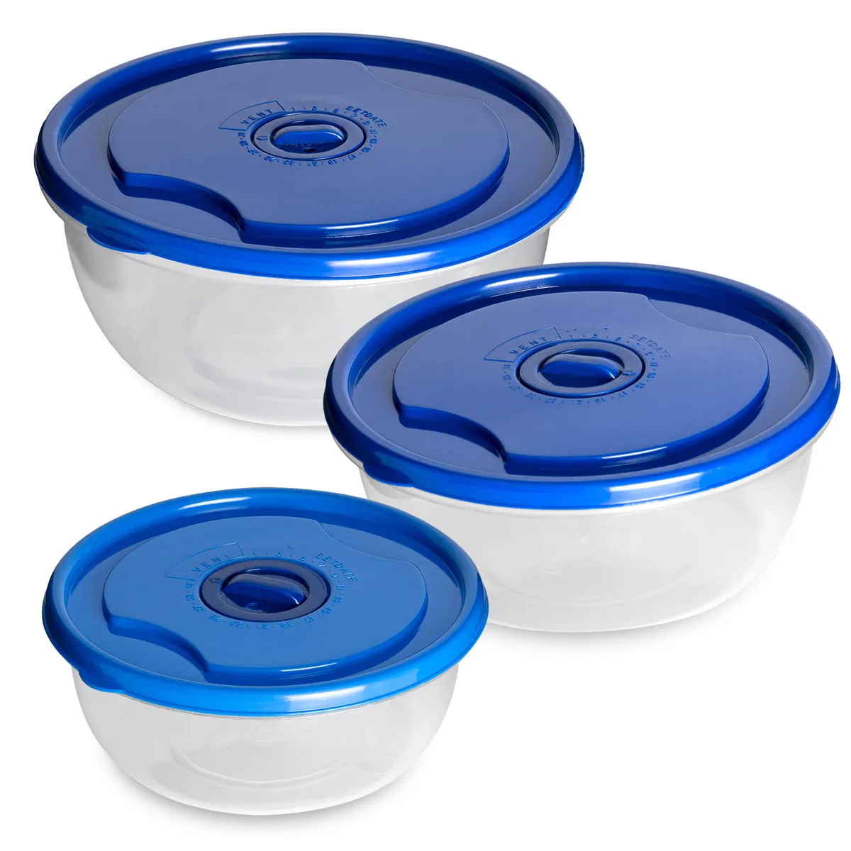 CHEF MASTER - Juego 3 Recipientes plásticos con tapa organizadores cocina Azul.