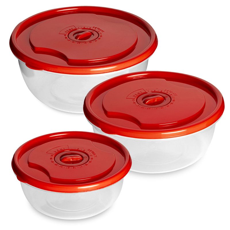 CHEF MASTER - Juego 3 Recipientes plásticos con tapa organizadores cocina Rojo