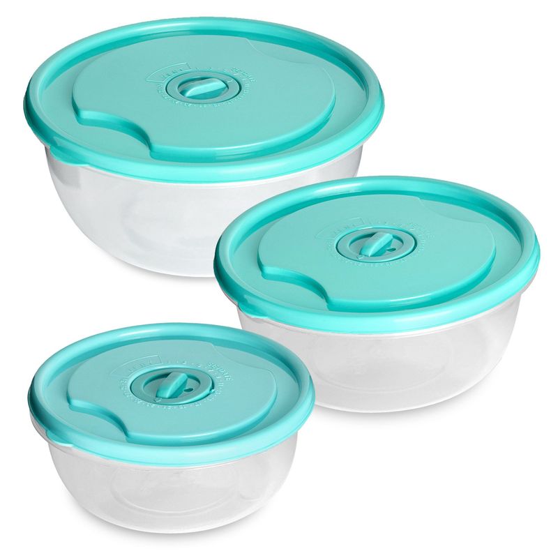 CHEF MASTER - Juego 3 Recipientes plásticos con tapa organizadores cocina Aguamarina.