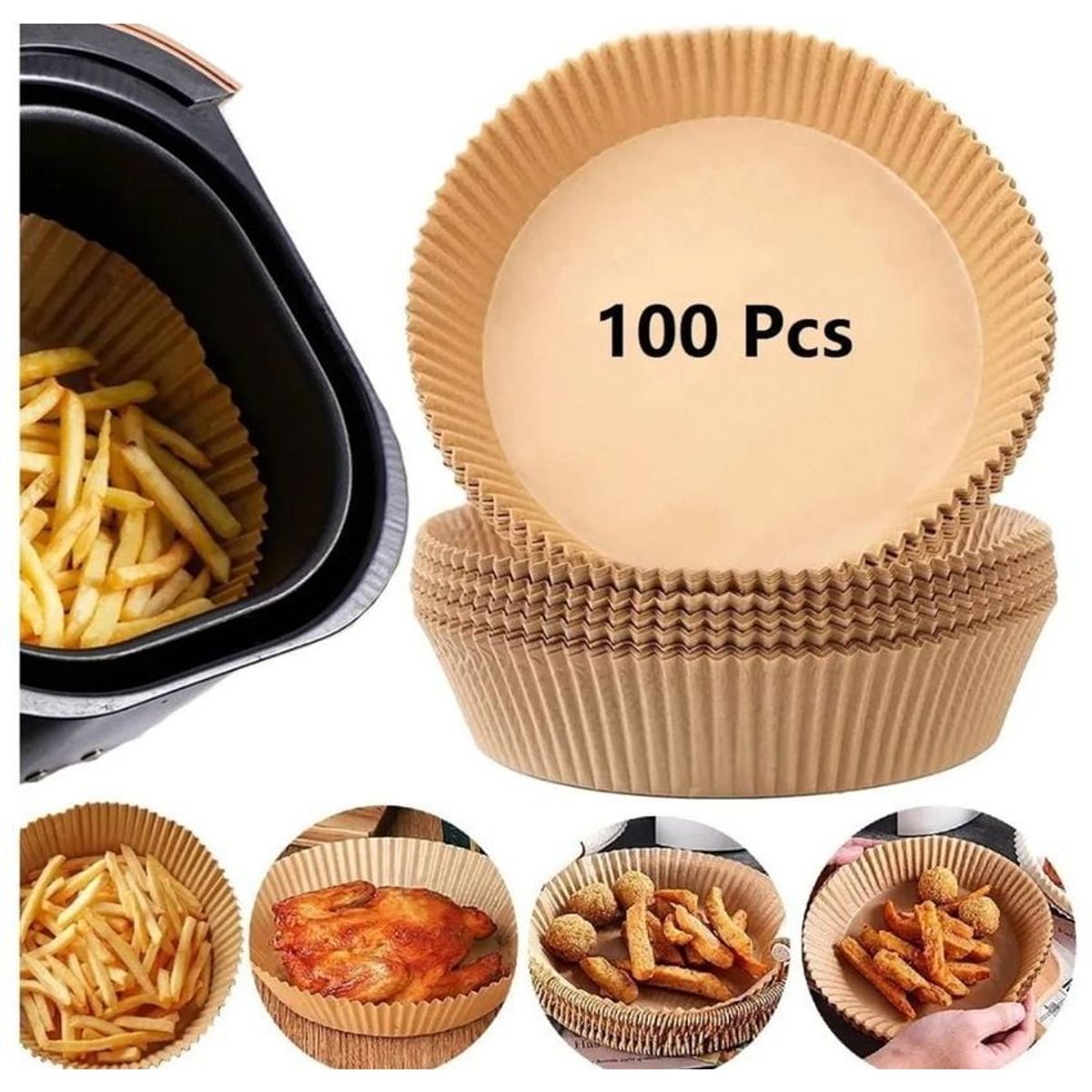 GENERICO - Papel antiadherente para olla freidora, air fryer x 100 unds