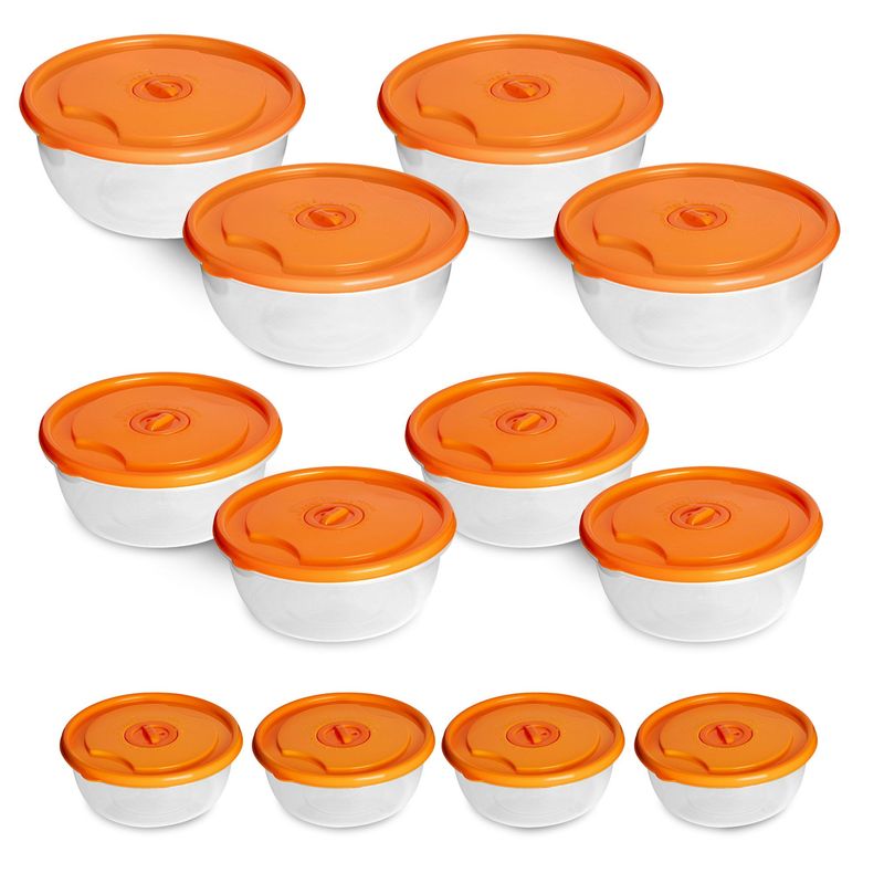 CHEF MASTER - Juego 12 Recipientes plásticos con tapa organizadores cocina Naranja.