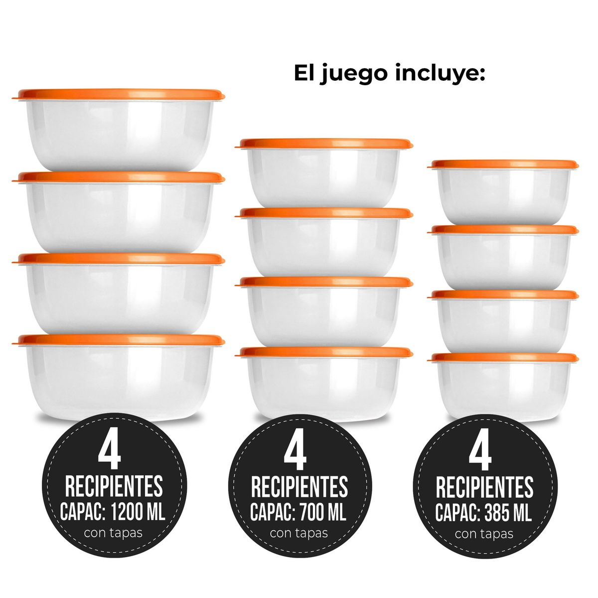 CHEF MASTER - Juego 12 Recipientes plásticos con tapa organizadores cocina Naranja.