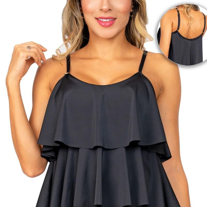 PRAIE - Top de Vestido de Baño 2329A Negro Blusa Boleros